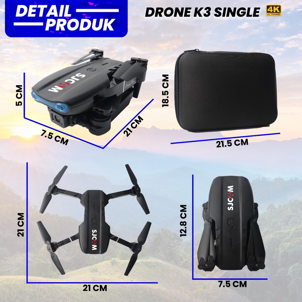 Drone K3 Single Kamera Remote Control Jarak Jauh Charging Usb Battery Pengintai Terbang Helikopter Lengkap