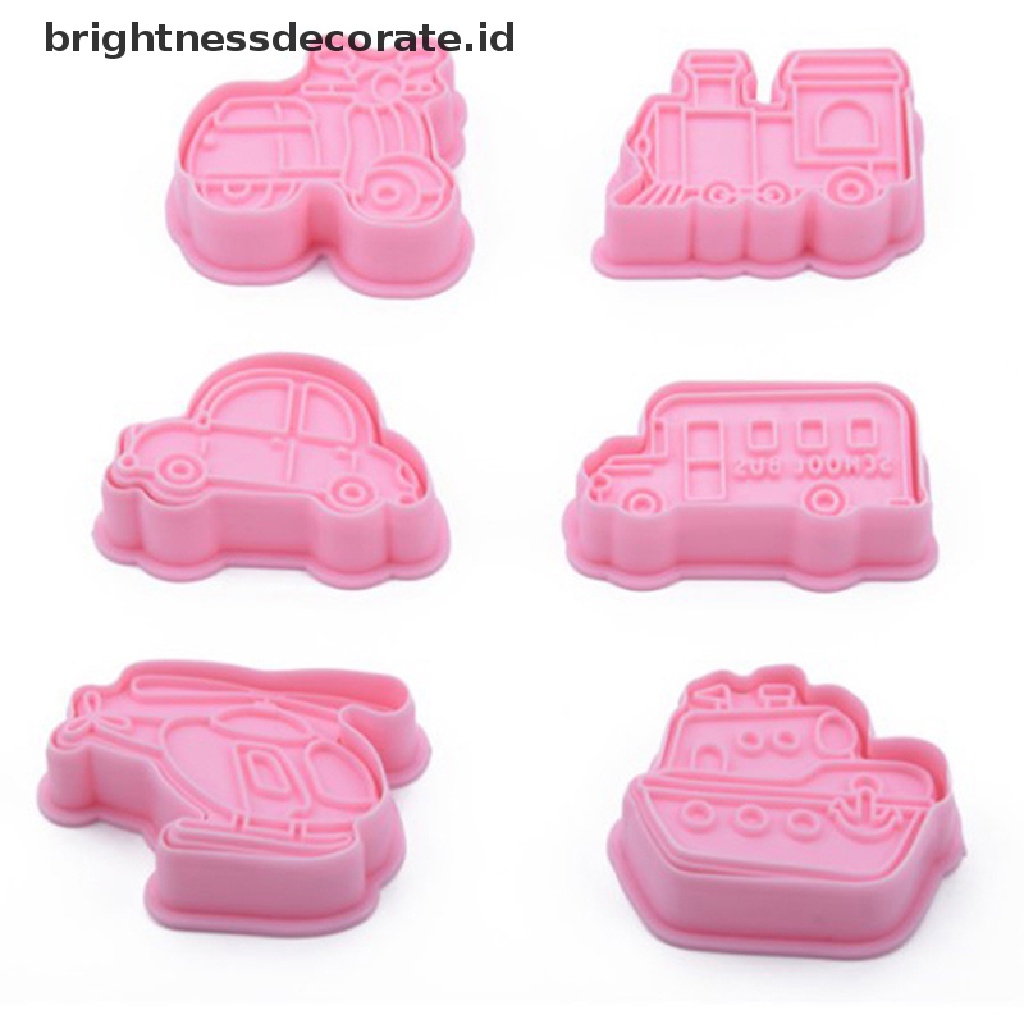 [Birth] 6pcs 3D Mobil Pesawat Cookie Cutter Biskuit Cetakan Kereta Transportasi Kendaraan Baking Stamp Press Sugarcraft Fondant Kue Pemotong [ID]