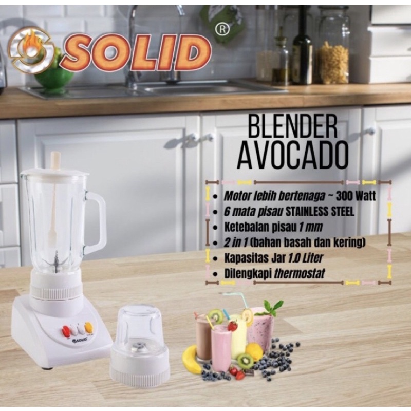 BLENDER / pelumat 2 in 1 KACA 1 liter SOLID AVOCADO