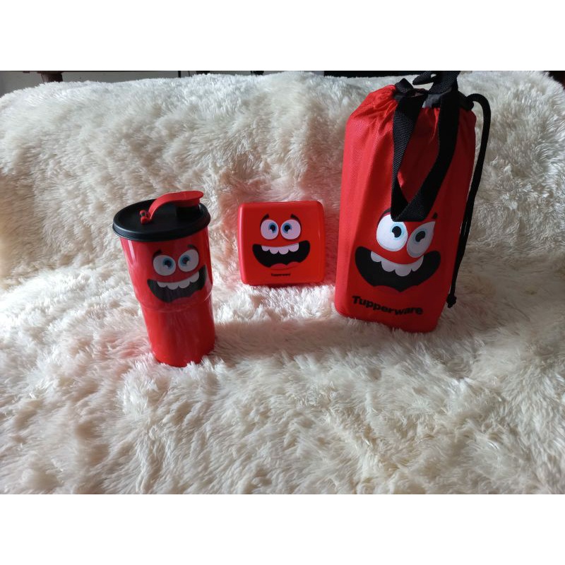 TUPPERWARE LUNCH BOX SMILEY SET RED