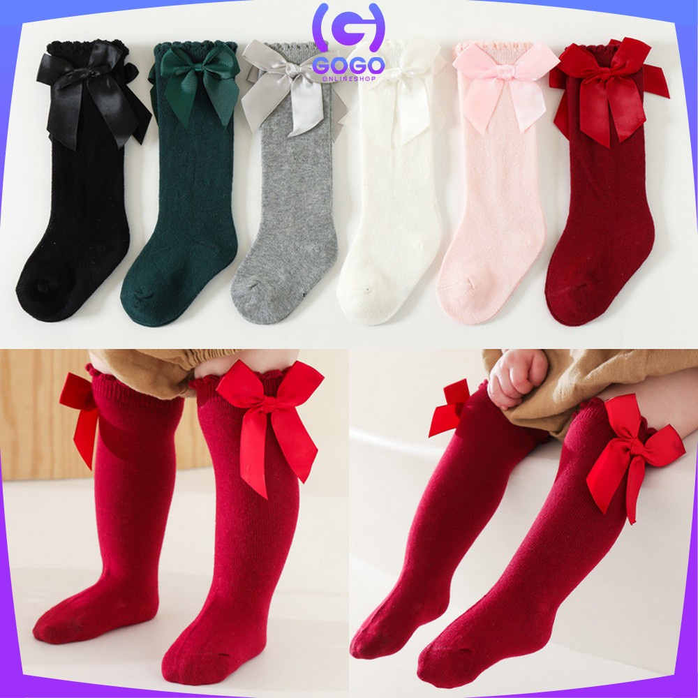 GOGO-P532 Kaos Kaki Bayi Panjang Pita Selutut / Kaus Kaki Anak Perempuan Panjang Motif Polos Anti Nyamuk