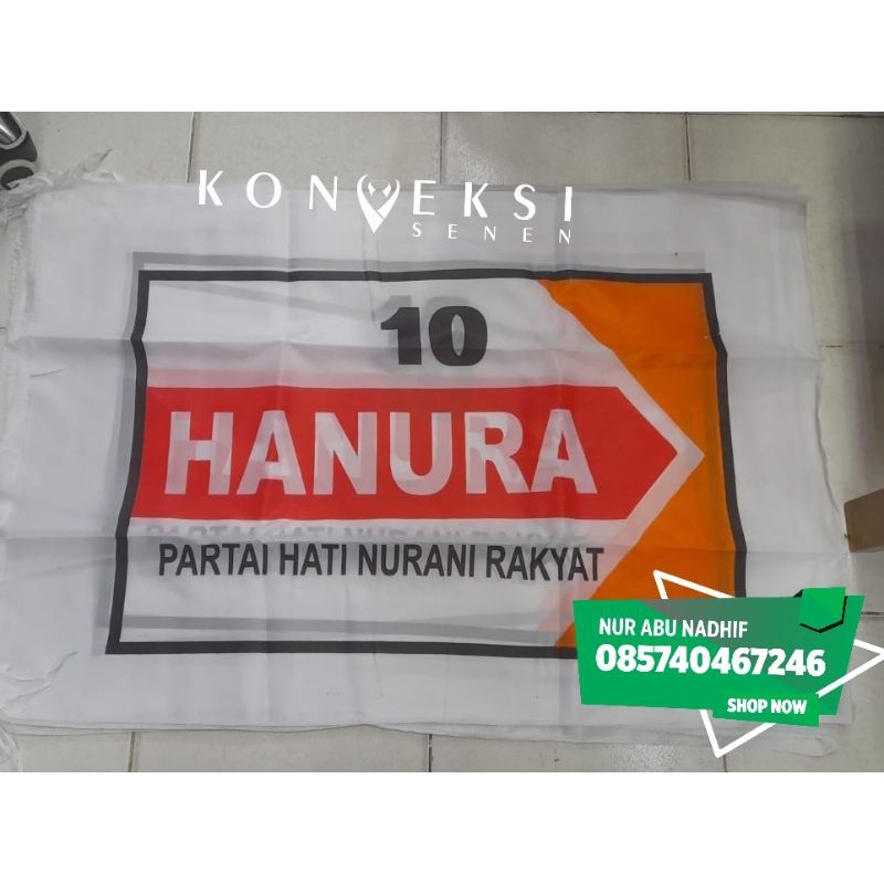 bendera partai hanura terbaru dengan nomor parpolnya uk 60 x 90 cm (isi100pcs)