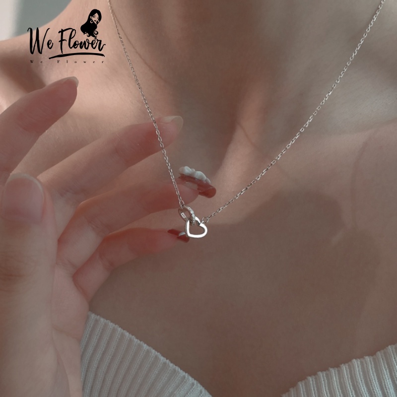 Kami Bunga Indah s925 Perak Berlian Imitasi Ganda Hati Liontin Kalung Untuk Wanita Gadis Manis Romantis Pecinta Pasangan Kalung Perhiasan Hadiah