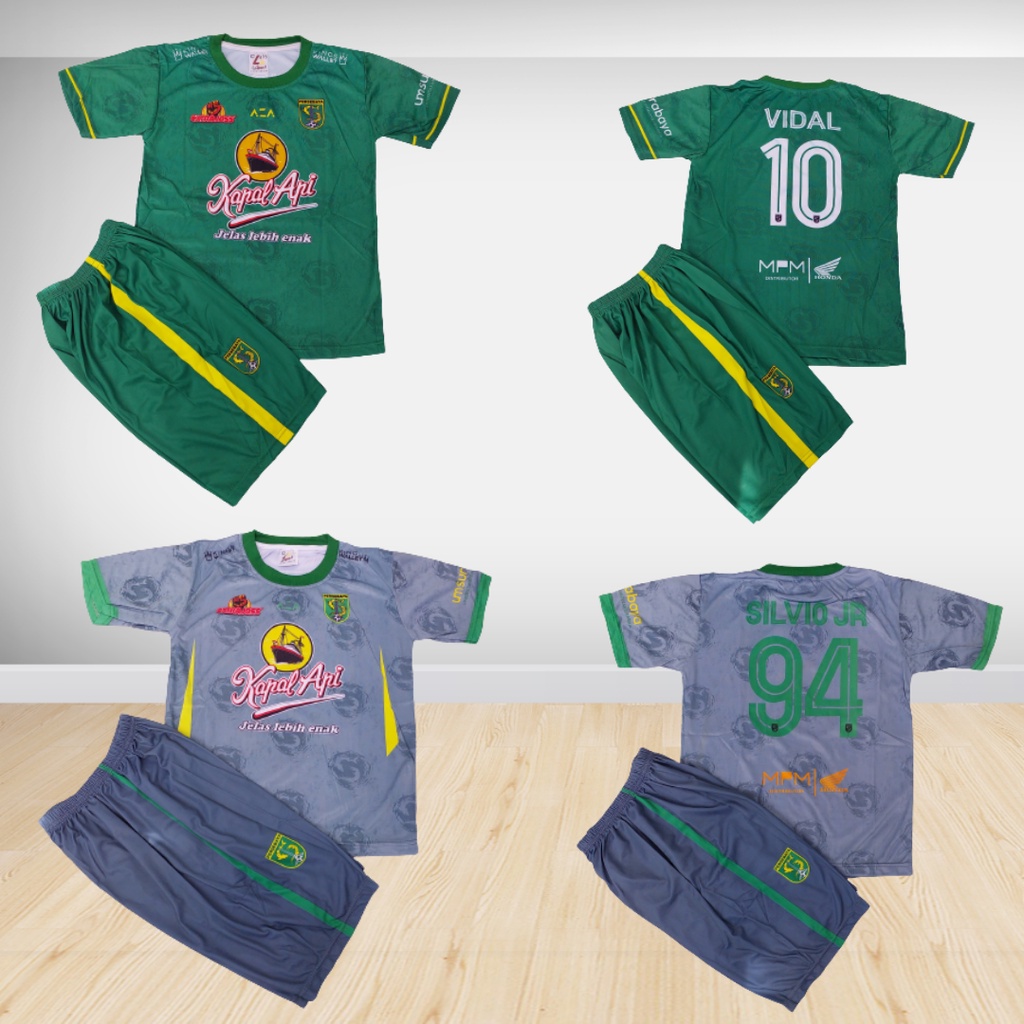 setelan baju bola anak persebaya surabaya printing usia 5-12thn