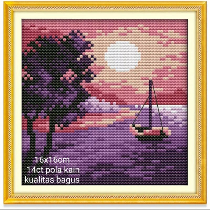 paket kristik pemandangan laut 14ct pola kain embroidery cross stitch pemula