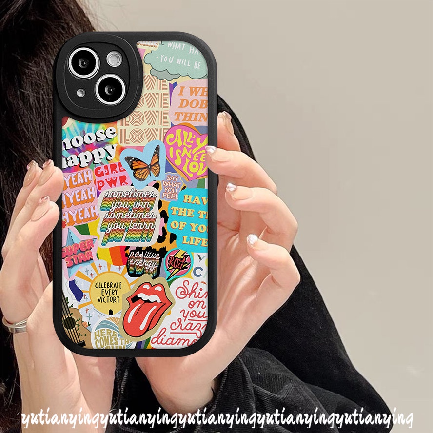 IPHONE Casing Huruf Kupu-Kupu Kompatibel Untuk Iphone11 7 8 6 6s 14plus XR 14 13 12 Pro MAX X XS MAX SE 2020 Ins Fashion Trendy Brand Sticker Label Soft TPU Case