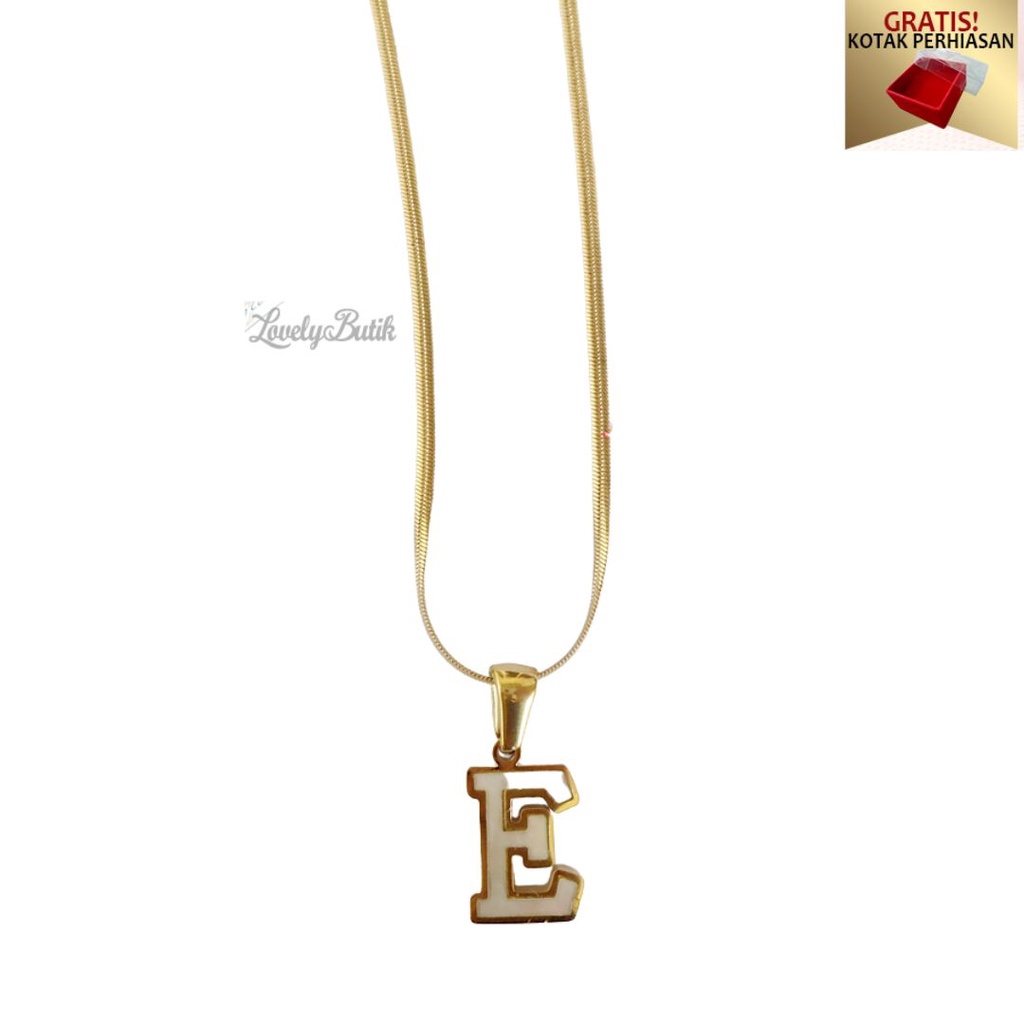 Kalung Anak Titanium anti karat Inisial Huruf E Rantai Kalung Belut Shell - Lovelybutik