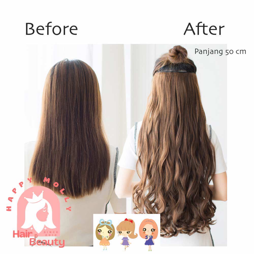 Hair Clip Extension - Highlight Rambut Sambung Palsu - Fashion Wanita Korea - Headpiece Warna Warni W8124 ( Group )