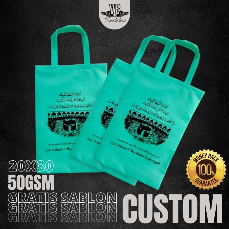 GOODIEBAG SOUVENIR HAJI UMROH FREE CUSTOM SABLON TEMURAH PROSES CEPAT F 20X30