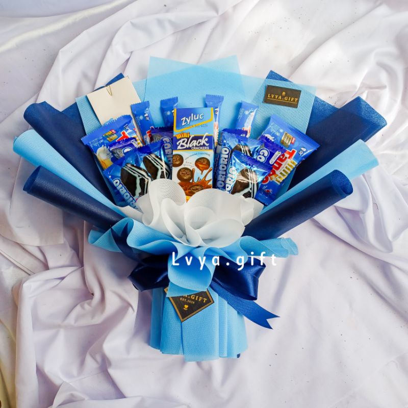 (SNACK 0010) Buket snack tema biru | Blue snack bouquet