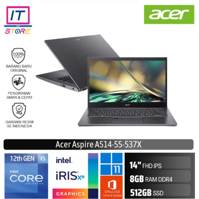 Laptop Gaming Acer Aspire Slim 5 A514-55-537X (Core i5-1235U/8GB/512GB SSD/14″ FHD/Iris Xe/Win 11+OHS 2021) - Steel Grey