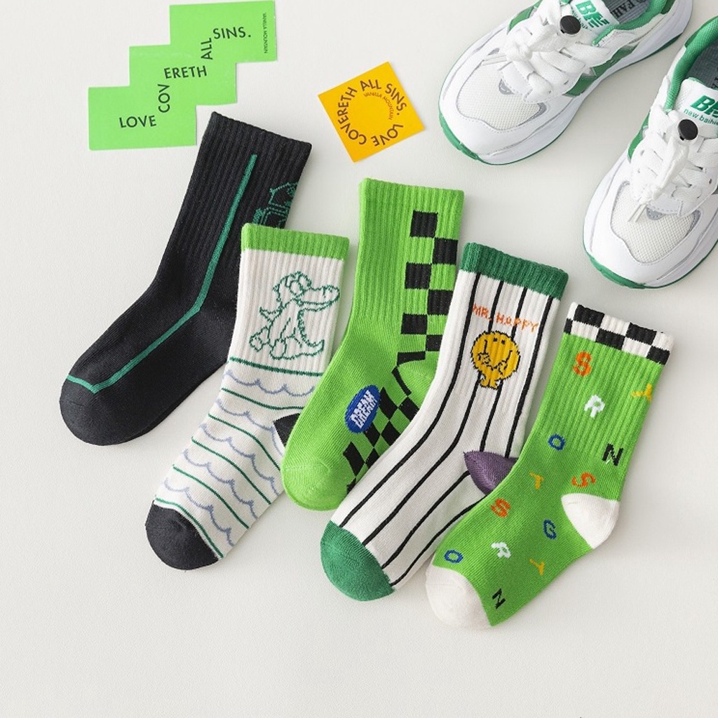 INDOMINI  Kaos Kaki Anak Lucu Kaus Kaki Bayi Motif Karakter Green White Black Series KK066