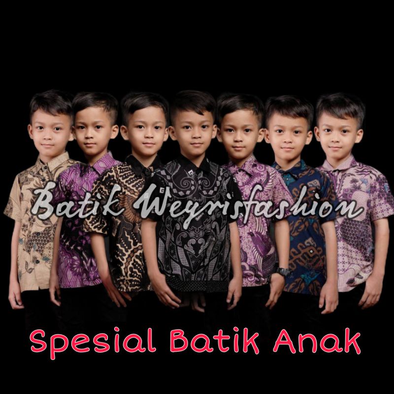 BatikWeyrisfashion | Batik Anak Laki-laki Lengan Pendek | Hem Batik Anak Usia 3 - 12 Tahun | Batik Kids | Batik Anak Pendek Size S M L XL XXL