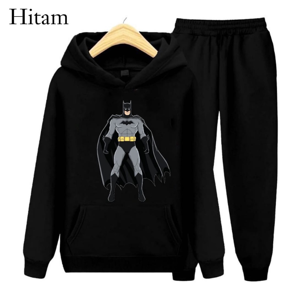 Hzl_outfit Setelan Sweater Hoodie Batman Anak Laki Laki (S.M.XL)