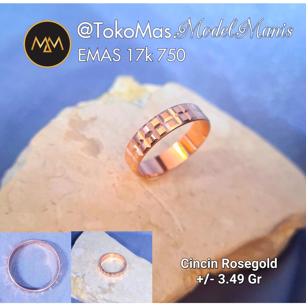 Cincin double Choco bar emas rosegold 750 kadar 17k