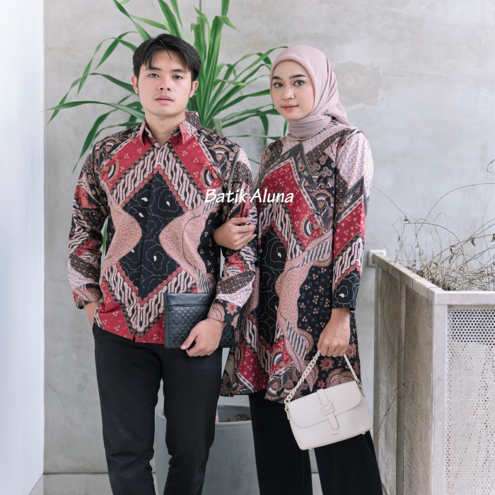 Batik Couple Pasangan Modern Original Lapis Furing - Lapis Trikot Batik Kerja Kantor Kondangan Size S M L XL XXL XXXL 008