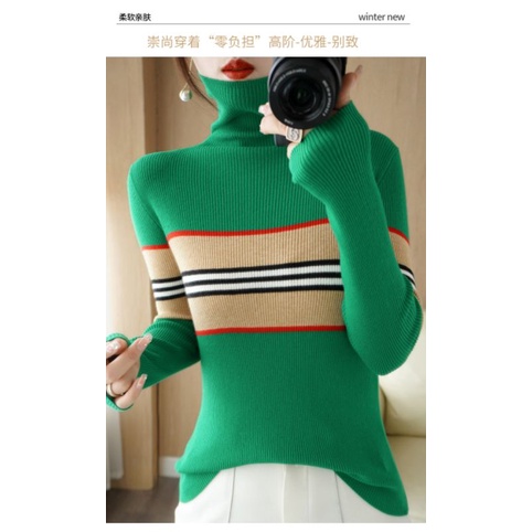 Sweater Turtleneck Salur Wanita Strip Terbaru