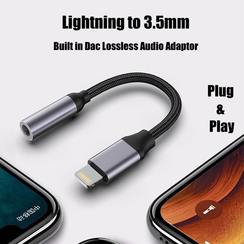 Nylon Metal Adaptor Cable Lightning To 3.5mm iphone Audio Converter