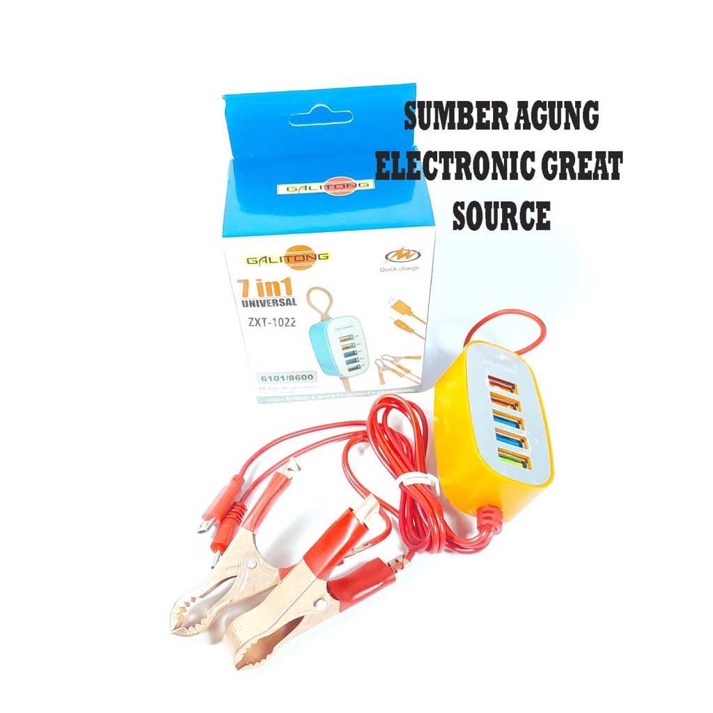 ZXT1022 Galitong Charger HP 6iN1 5 USB 2A 4A 6A Dari Aki 12V DC
