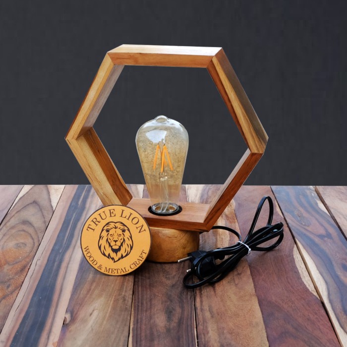 LAMPU MEJA MINIMALIS/LAMPU TIDUR HEXAGONAL BAHAN KAYU