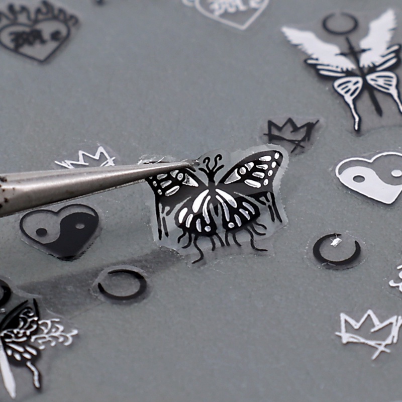 Diy Art Nail Decal Dark Butterfly Moon Peningkatan Kuku Stiker Tekstur 3D Cinta Stiker Kuku