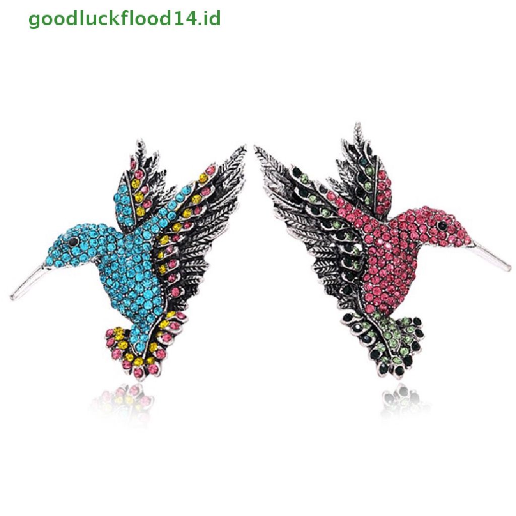 [GOOGFOUR] 1 Pc Hidup Hummingbird Bros Pin Kristal Berlian Imitasi Hewan Burung Aksesori  [Atasan]