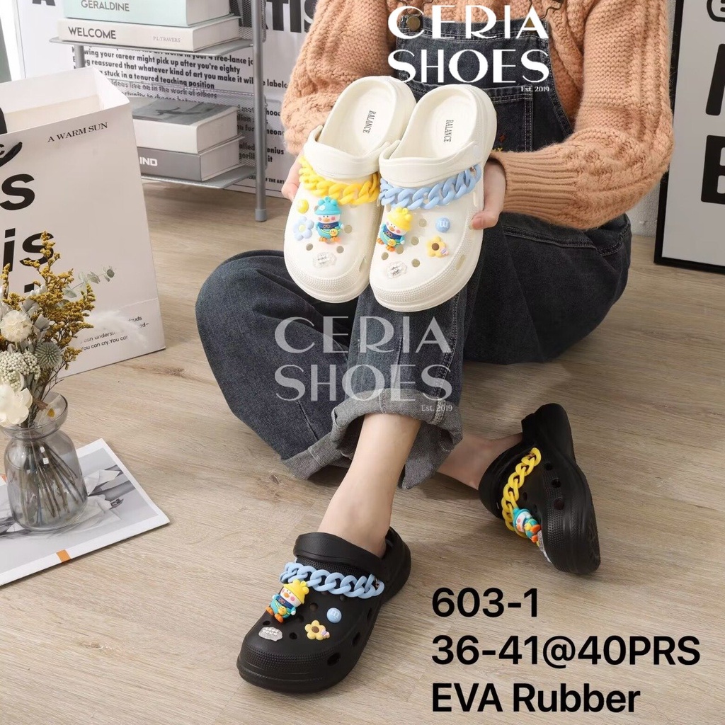 EVA Sandal Baim Wanita Import Tinggi 5 Cm Sol Tebal Classic Clog Jibbitz Pororo Bahan Empuk Elastis Ringan Sol Anti Slip BALANCE 603 P