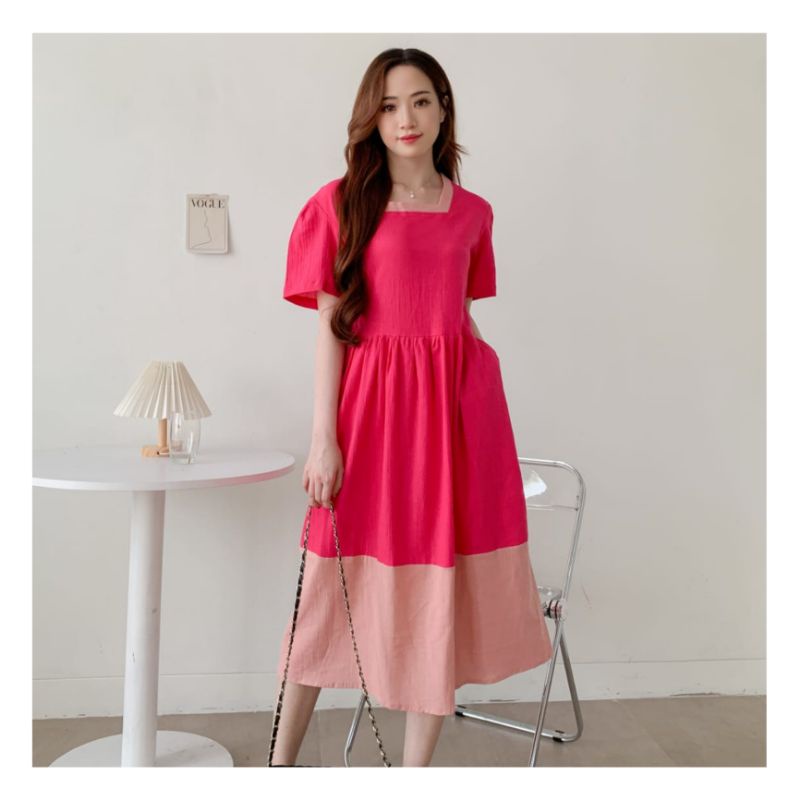 ⚡️ CLEARANCE SALE ♡ PREMIUM ♡ ORIGINAL ! CARLEEN CRINKLE TWO TONE COMBINATION MIDI DRESS