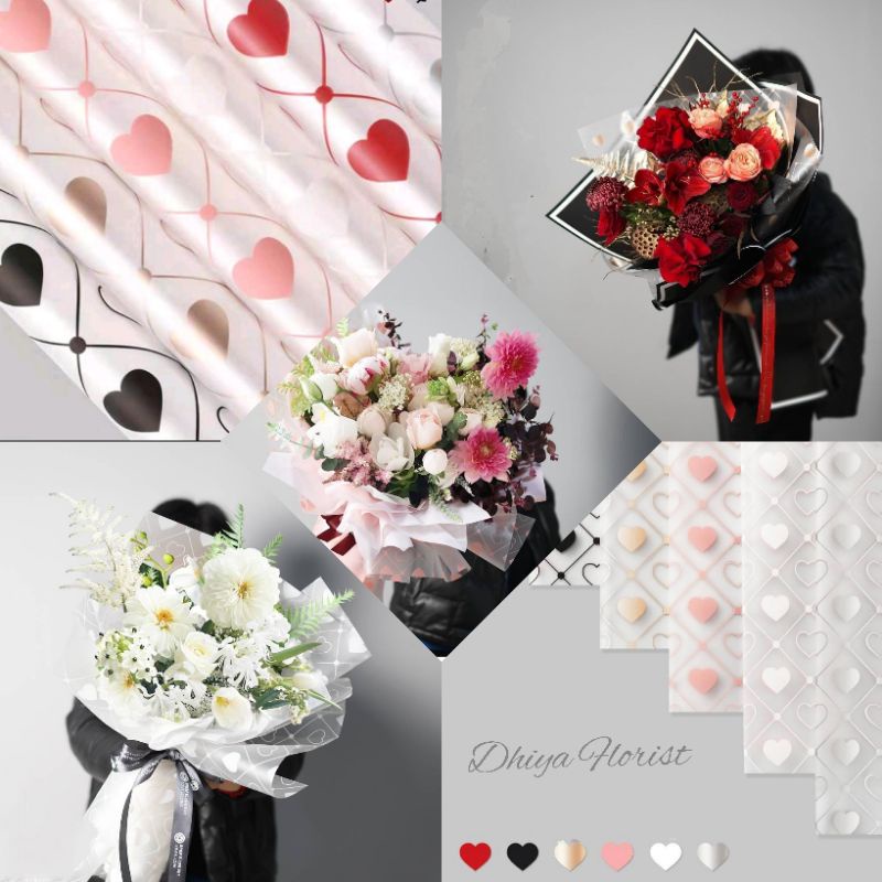 

Dhiya Florist -Flower Wrapping Paper Heart Semi Transtulent Free Packing Cellophane Love Valentine Transparan Kertas Buket Motif (58 x 58cm) Ecer HEART PATTERN Flower Wrapping Kertas Buket Warna Dekorasi Hias