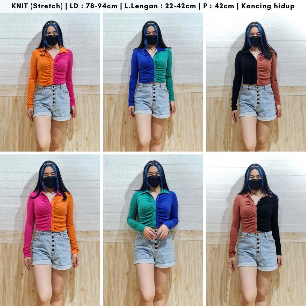 4710 gage two tones button collar long sleeves knit shirt