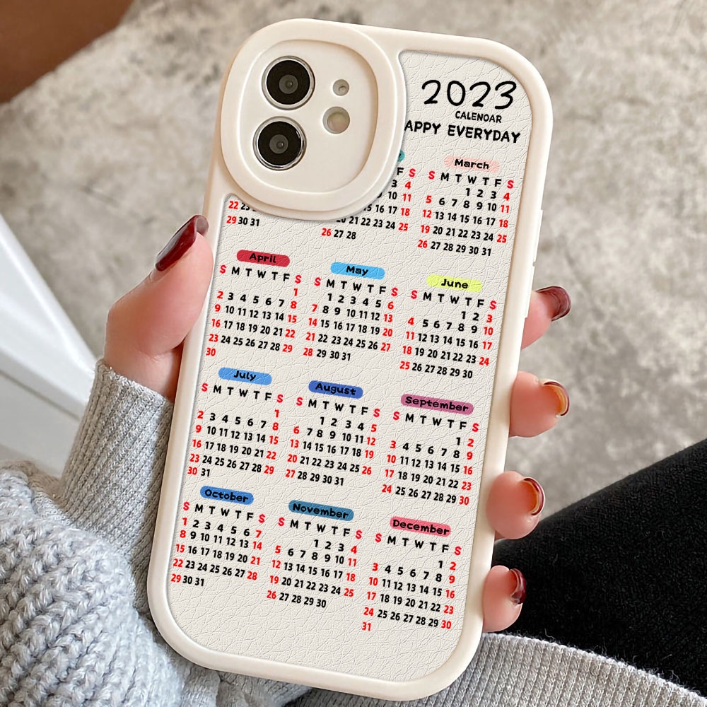 IPHONE Casing Dicat Kalender Tahun Baru2023 Kompatibel Untuk Iphone11 12 13 14 Pro Max7 8 Plus XR X XS Max SE 2020 2022 Leather Soft Phone Case