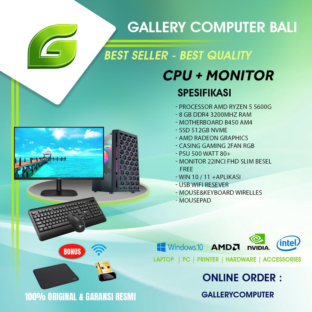 paket komputer pc rakitan amd ryzen 5-siap pakai