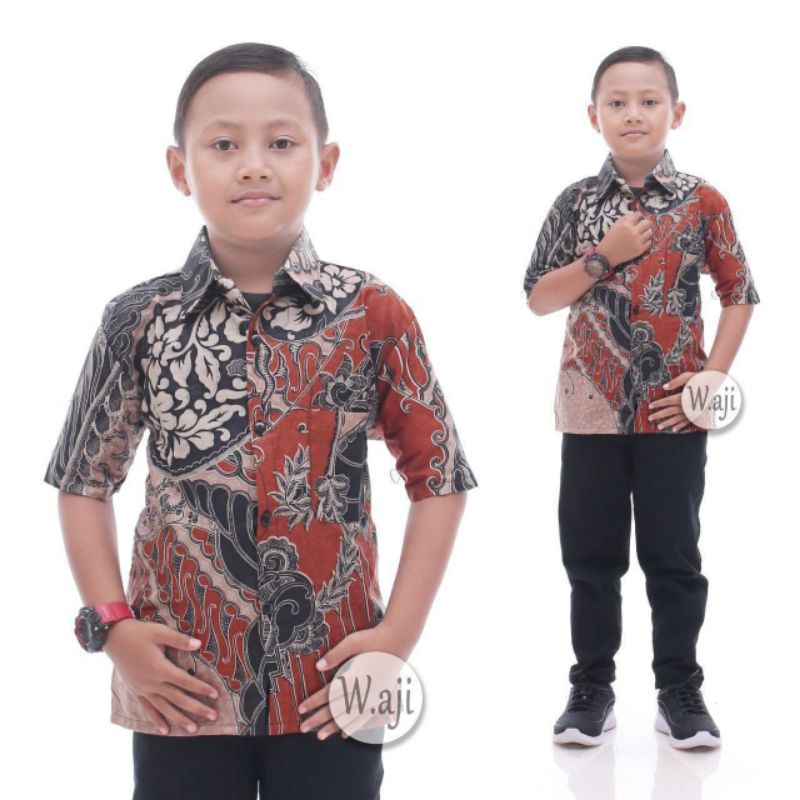 kemeja batik anak laki-laki lengan pendek terlaris umur 2-11tahun kain katun halus dan adem