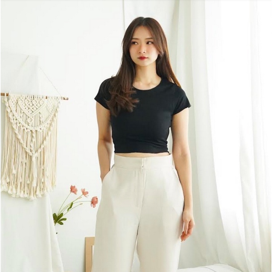 CAVALU Kaos Polos Wanita Korean Crop Top Korea Crop Tee 027