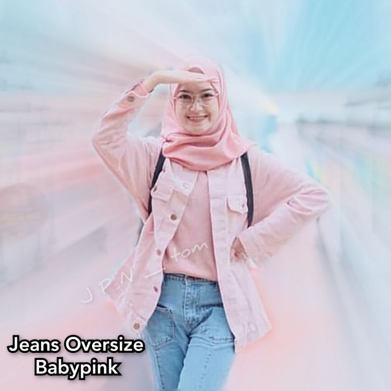 Jaket Jeans Baby Pink Cewek M L XL Soft Polos Denim Wanita Peach Oversize Bahan Tebal Bisa COD Promo Termurah Trend Jins Ukuran Besar Boy Ariel Oversaiz