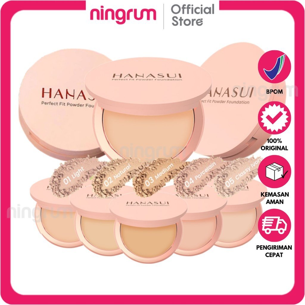 Ningrum - HANASUI Perfect Fit Powder Foundation | Bedak Padat Compact TWC With UVA + UVB &amp; Pollution Protection Control | Shine &amp; Long Wearing Soft Matte Natural Finish Blur Imperfections Cushion Setting Loose Blush Lip Original BPOM - 5012