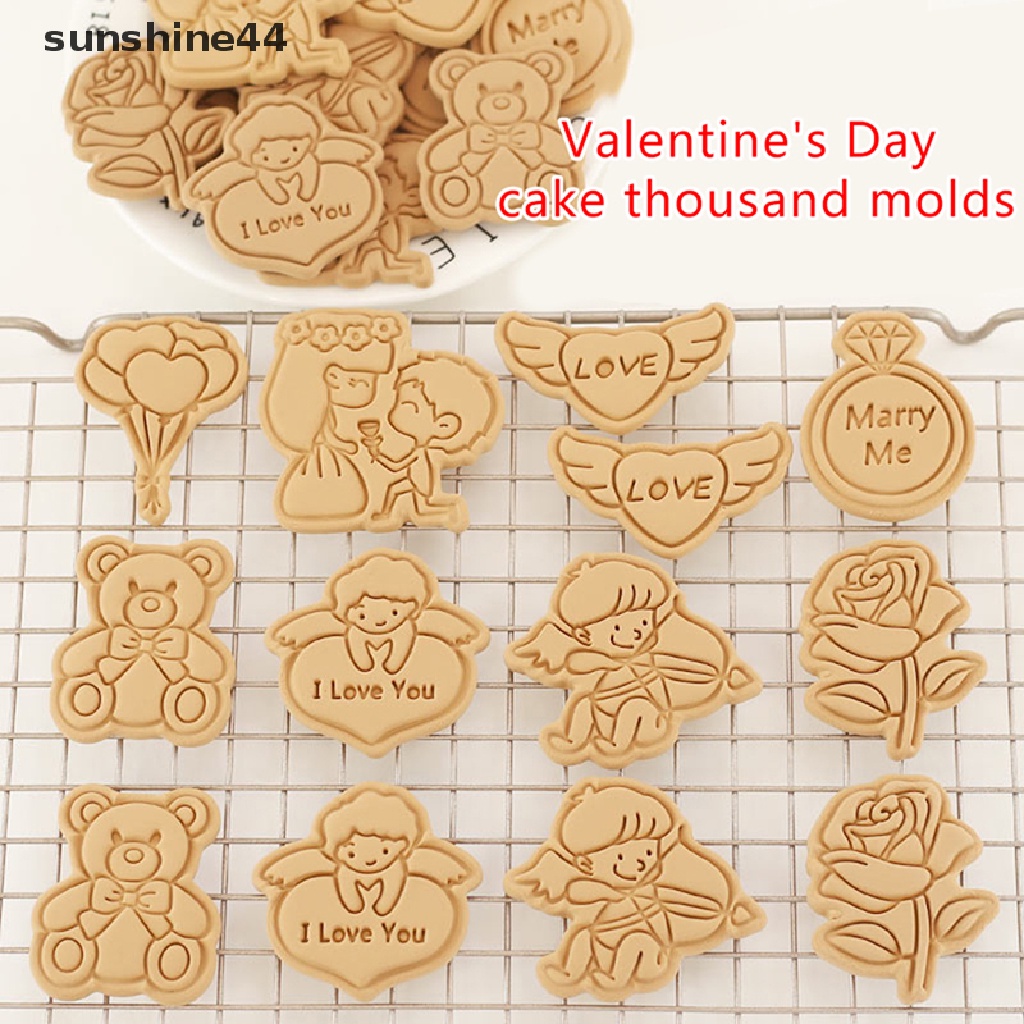 Sunshine 8Pcs 3D Kartun Cookie Cutters Valenes Day Biskuit Cetakan DIY Fondant Decorag Untuk Ulang Tahun Pesta Pernikahan Natal Cookies.
