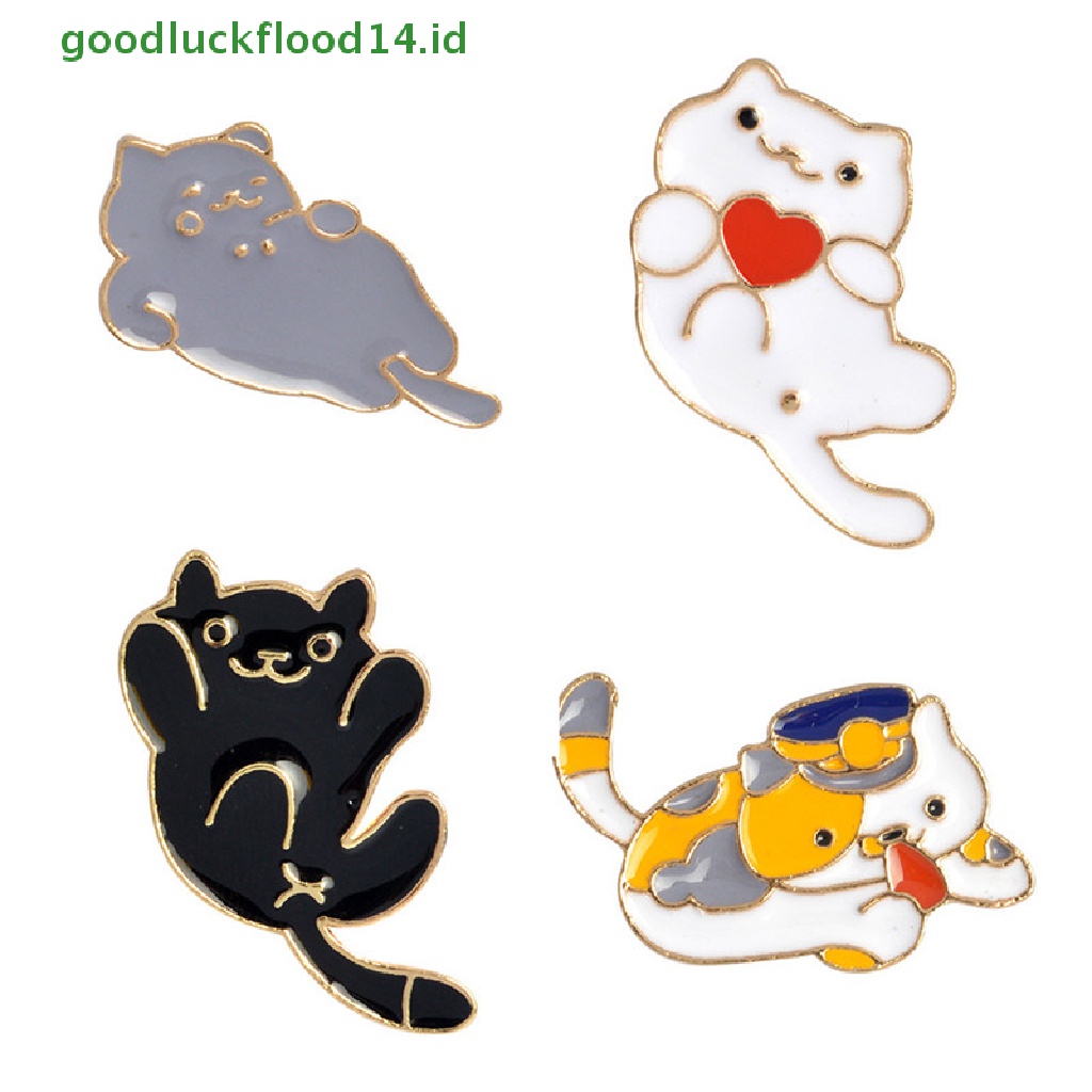 [GOOGFOUR] 4pcs/set Enamel Kartun Hewan Kucing Bros Pin Kemeja Kerah Pin Wanita Perhiasan [TOP]