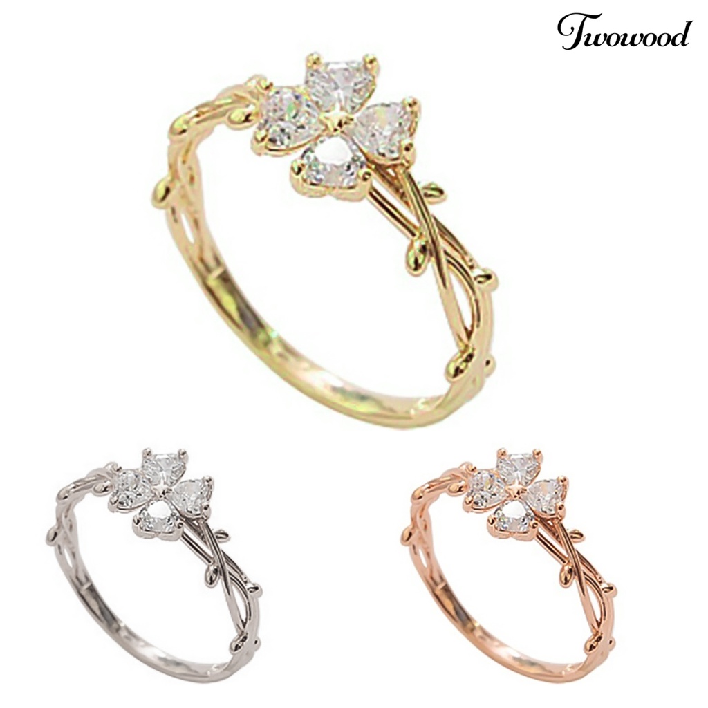 Twowood Cincin Berlian Imitasi Hias Kreatif Alloy Indah Twining Finger Band Untuk Wanita