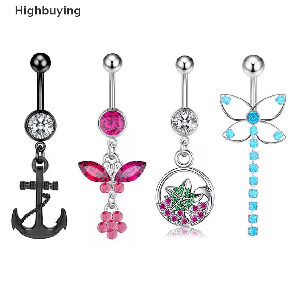 Hbid Zircon Menjuntai Belly Button Rings Heart Butterfly Navel Ring Jewelry Glory