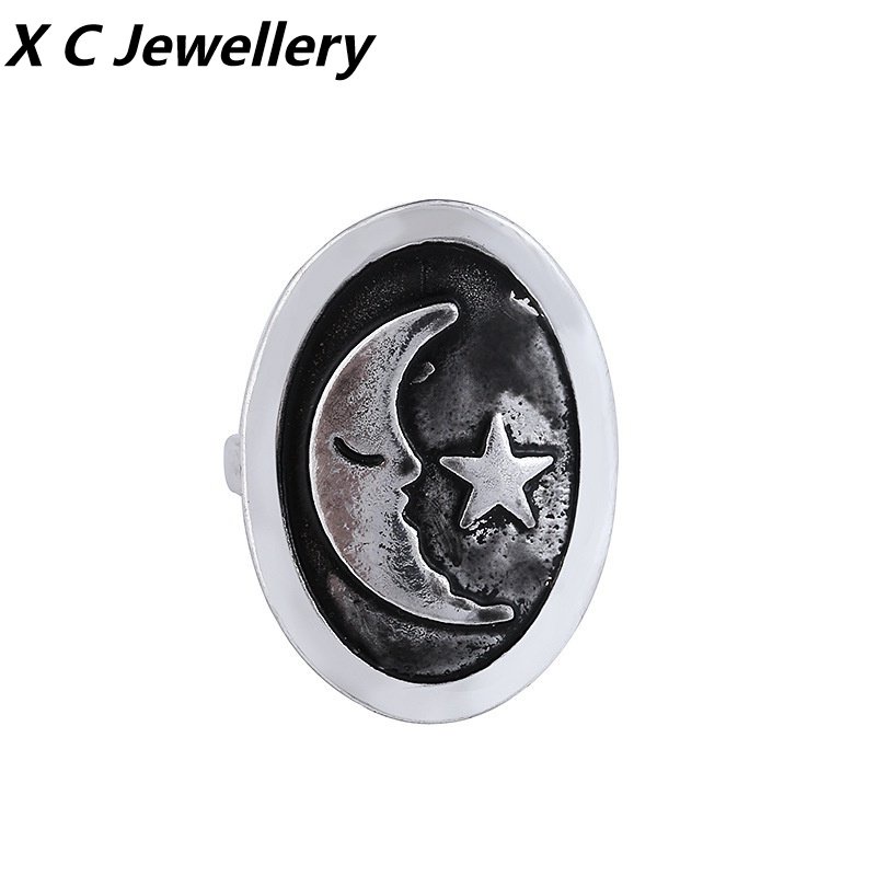 [X C Perhiasan] Hip Hop Rock Retro Wanita Fashion Bulan Cincin Pesta Perhiasan Aksesoris