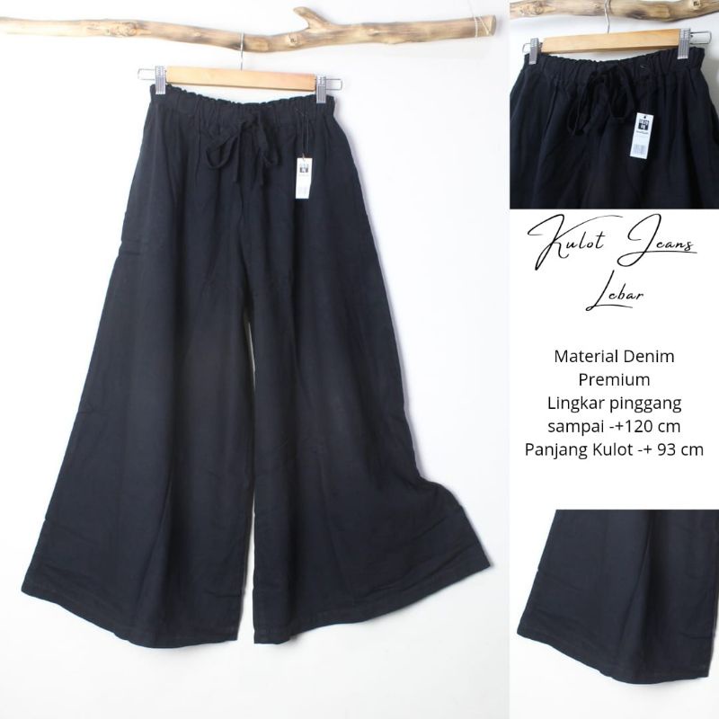 *Kulot Jeans hitam* Matt Jeans denim pinggang karet dan kancing