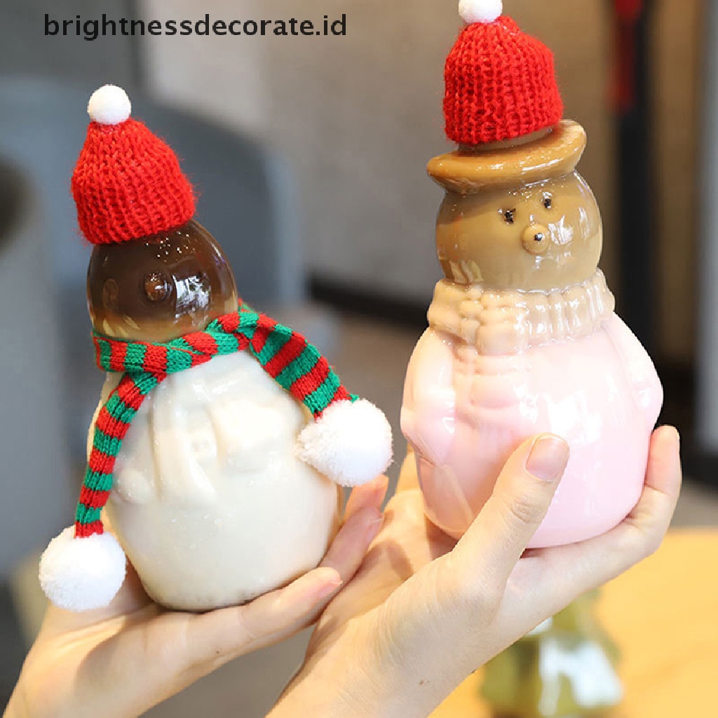 [Birth] Christmas Snowman Xmas Tree 400ml Botol Minum Transparan Minuman Dingin Es Kopi Susu Teh Juice Cup [ID]