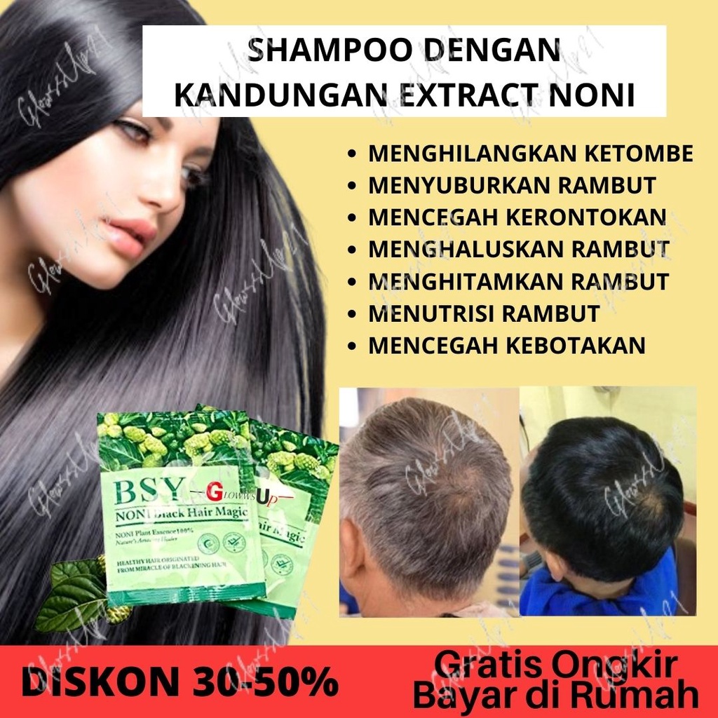 SAMPO PENGHITAM RAMBUT UBAN BSY NONI MAGIC BLACK HAIR SHAMPO HALAL ORIGINAL BPOM TREATMENT RAMBUT