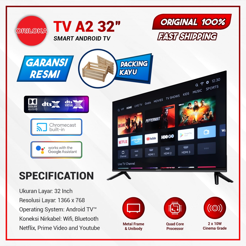 Xiaomi Mi TV A2 32&quot; Smart HD Android TV - Garansi Resmi