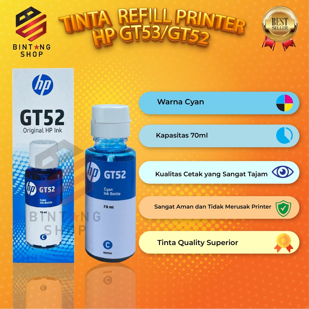1 SET 4 PCS Tinta HP GT53 GT52 Tipe Printer GT5810 GT5820 Kemasan Baru