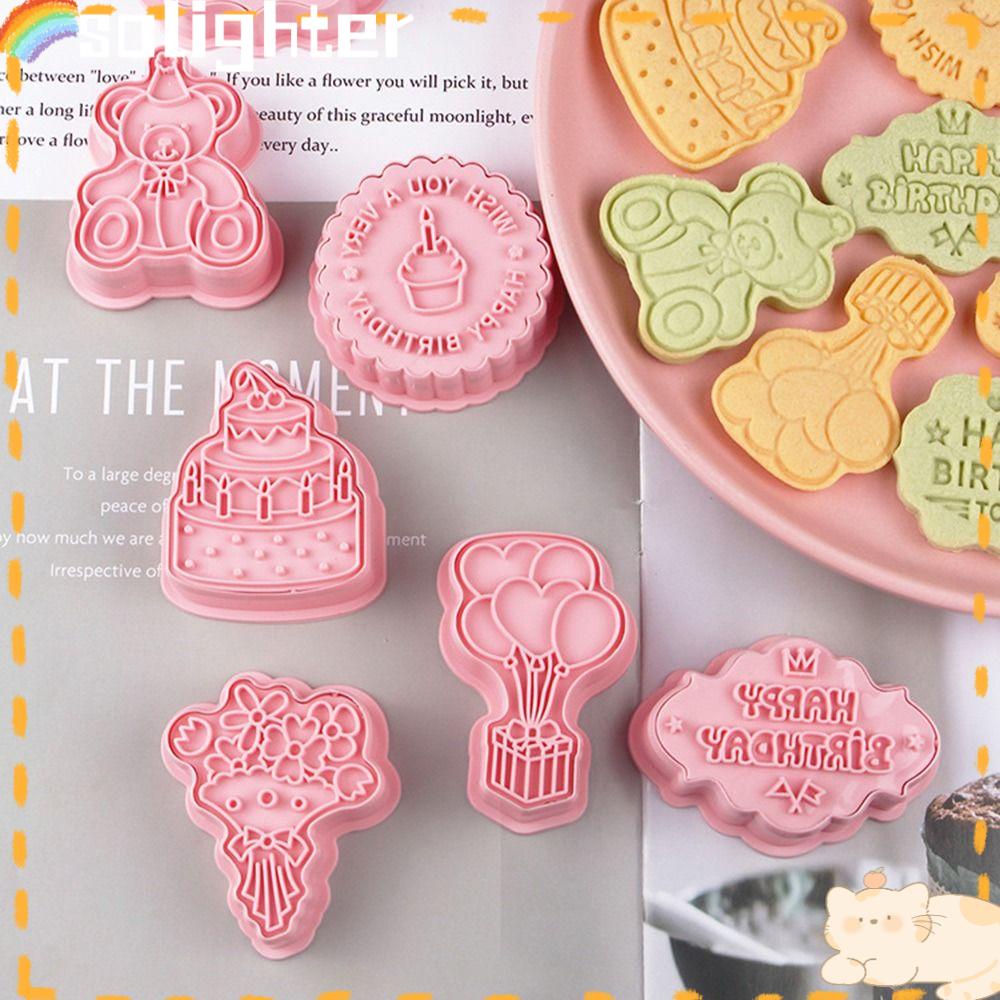 Solighter 8pcs/set 3D Happy Birthday Pastry Dekorasi Makanan Fondant Cookie Cutter Cetakan Kue Plastik Bunga