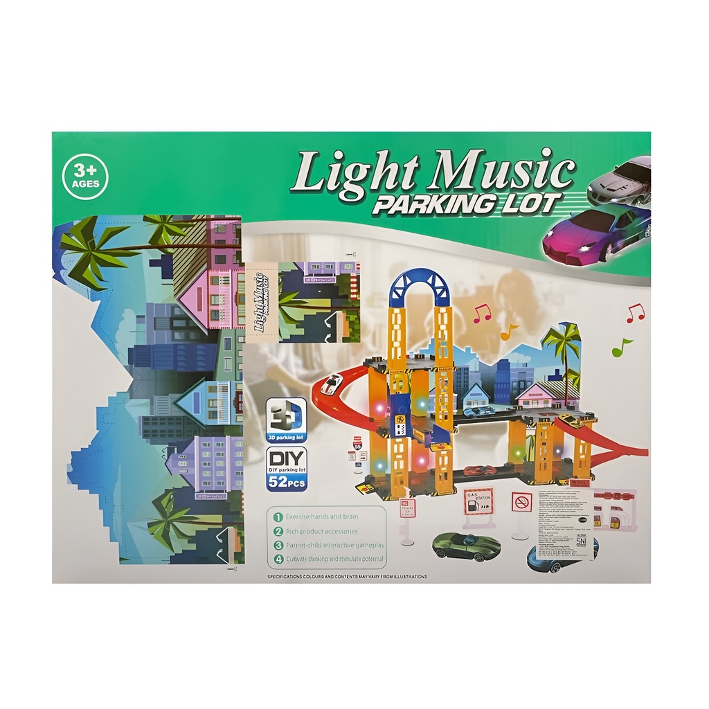 Light Music Parking Lot 52pcs | Mainan Anak Laki Laki Mobil Mobilan | Permainan Keluarga | Hadiah Ulang Tahun Anak Laki Laki