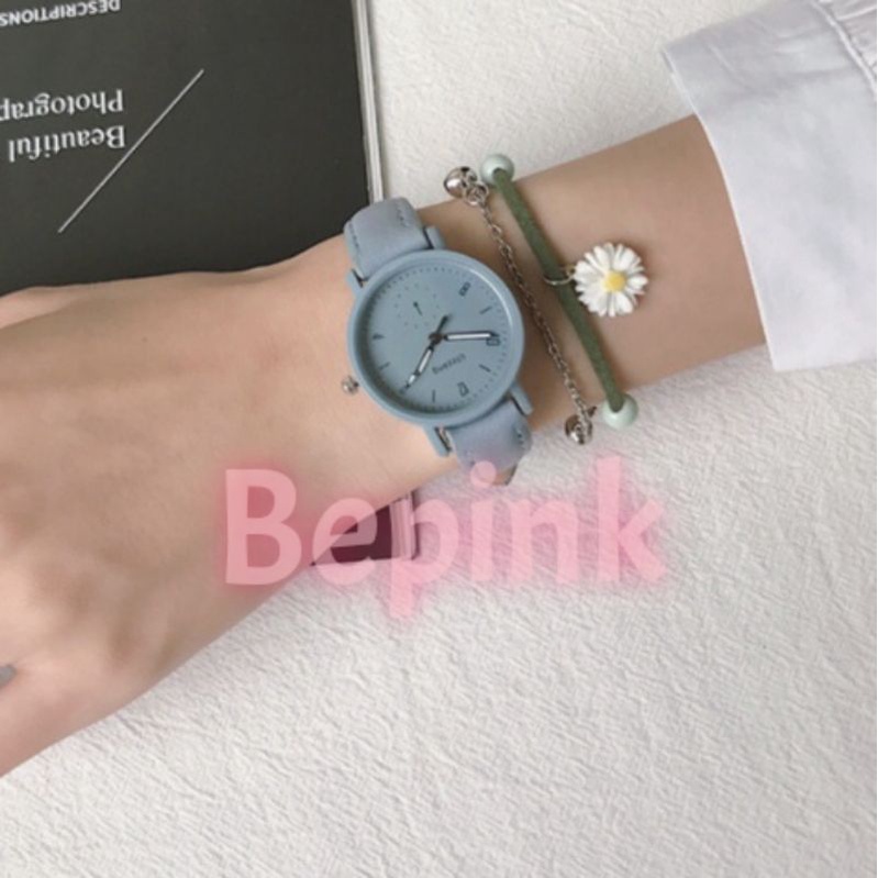 JAM TANGAN KORREA ANALOG MACARON STRAP SOFT KALEP (BEPINK OFFICIAL)