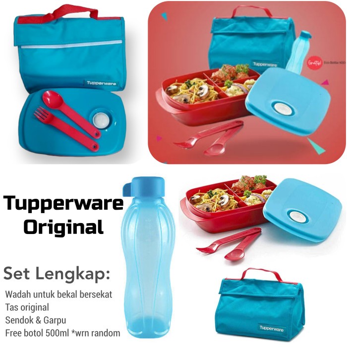 [Lunch Box Set] Tupperware Set Crystalwave Bekal Lengkap Kotak Makan Tas Ori Promo [Readyy]